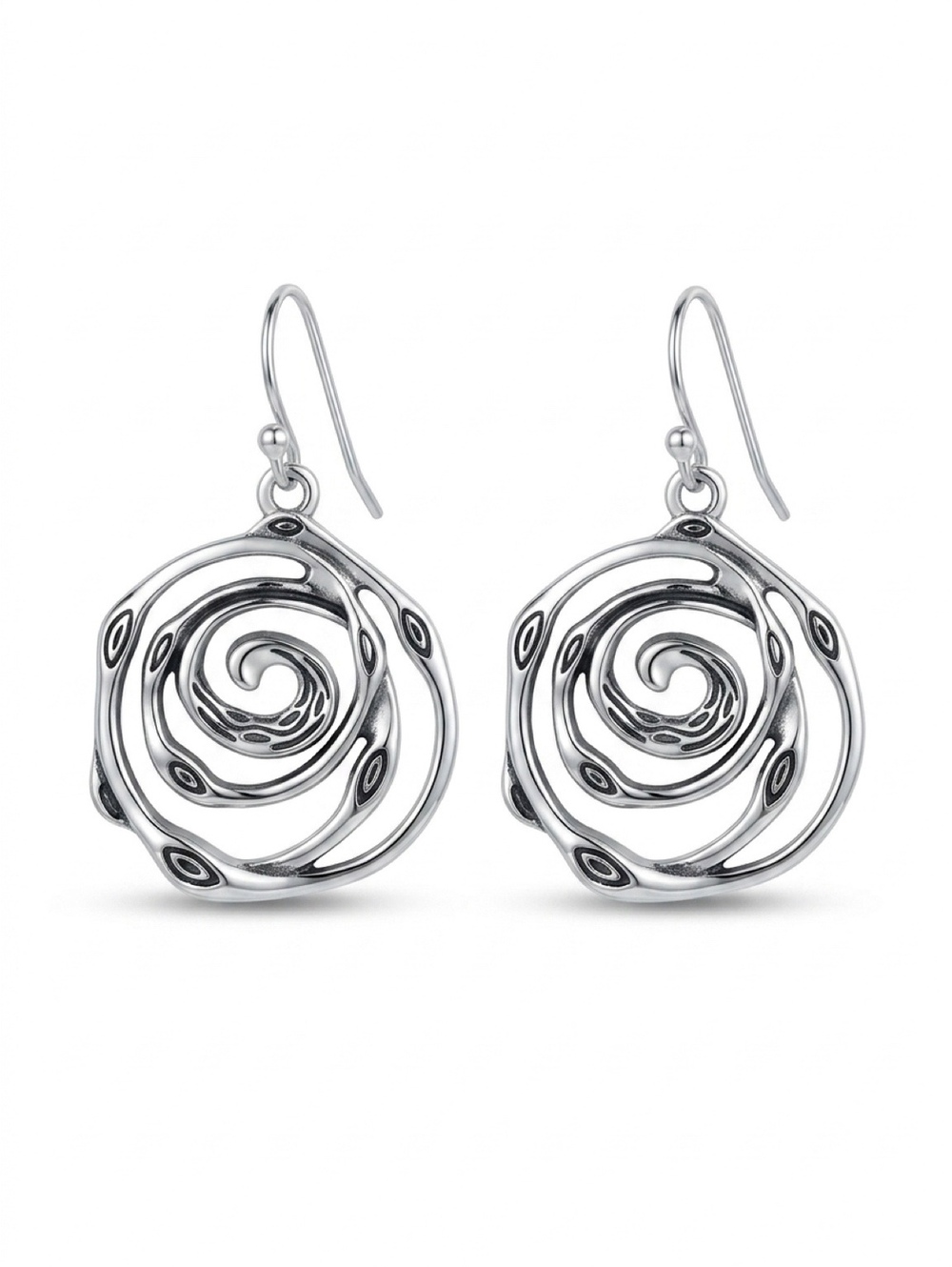 Silver Tone Spiral Drop Earrings with Hook Closure